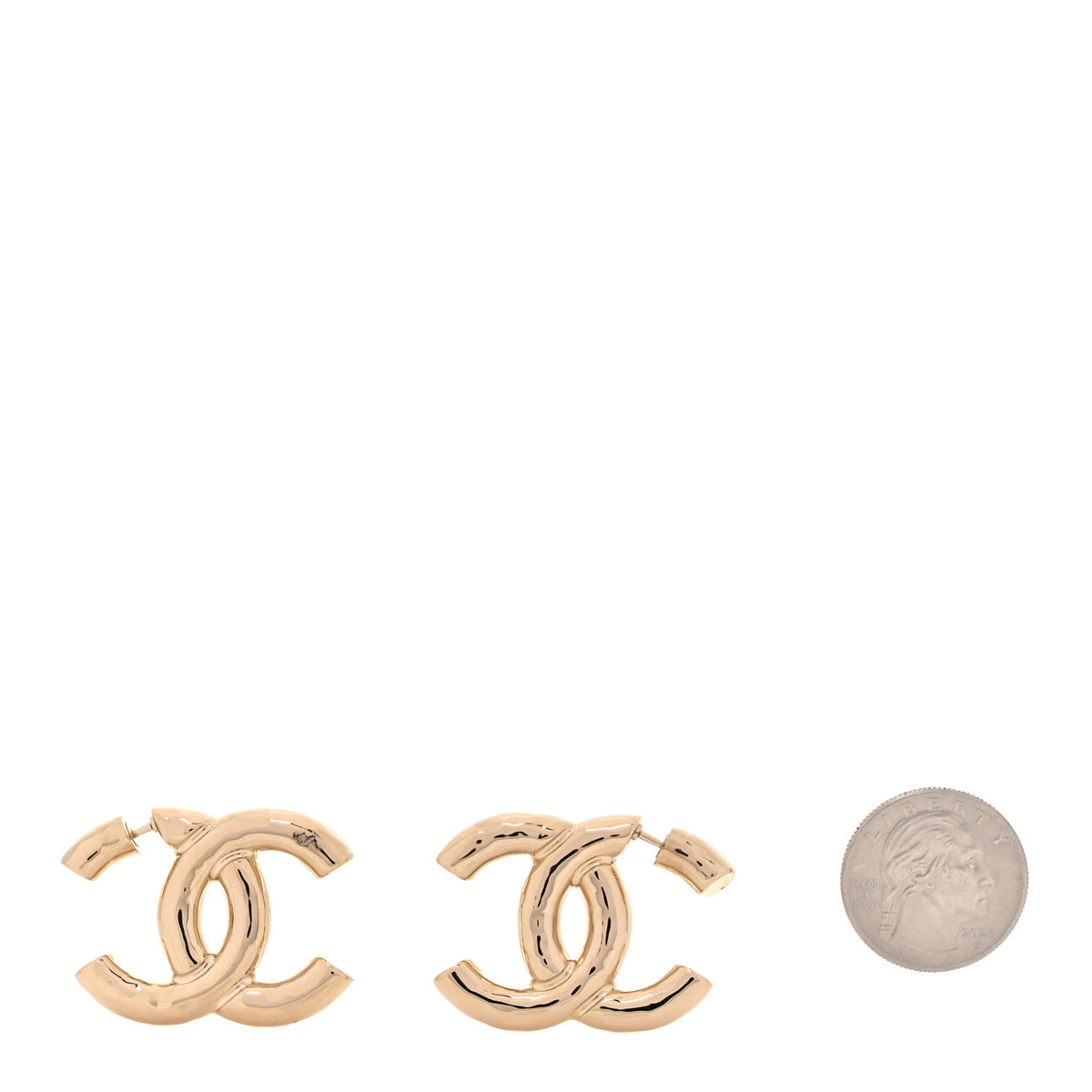 Metal Large CC Earrings Light Gold