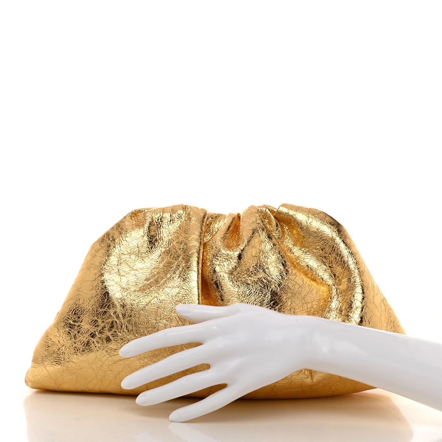 Metallic Crinkled Lambskin The Pouch Oversized Clutch Oro