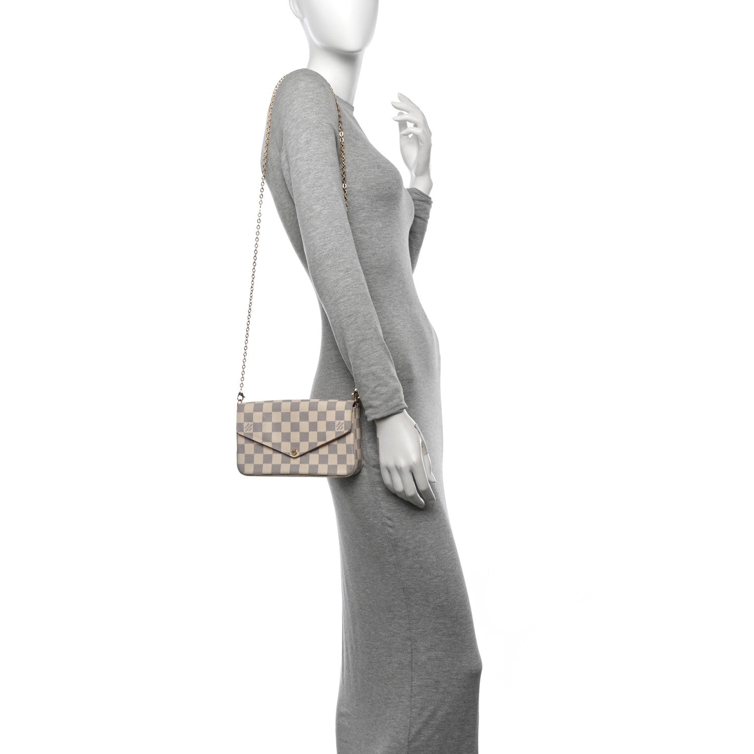 Louis Vuitton Damier Azur Pochette Felicie Chain Wallet Rose Ballerine 2 of 15