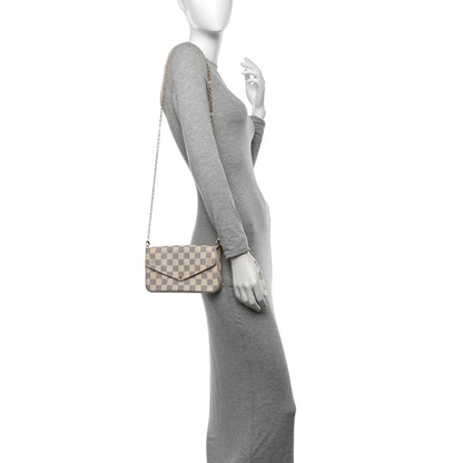 Louis Vuitton Damier Azur Pochette Felicie Chain Wallet Rose Ballerine 2 of 15