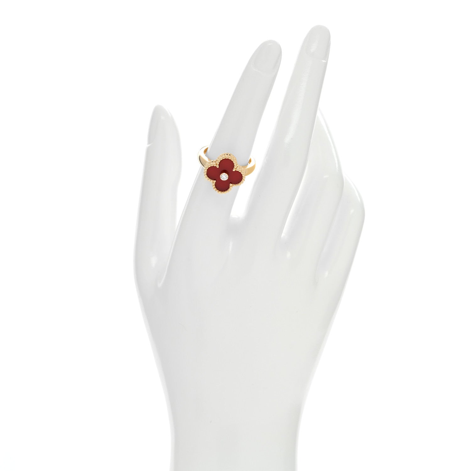 Van Cleef & Arpels 18K Yellow Gold Carnelian Diamond Vintage Alhambra Ring 54 7 2 of 5