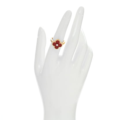 Van Cleef & Arpels 18K Yellow Gold Carnelian Diamond Vintage Alhambra Ring 54 7 2 of 5