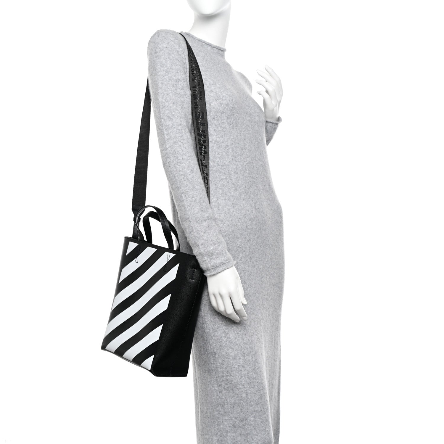 Off-White Saffiano Striped Diag Tote Black 2 of 9