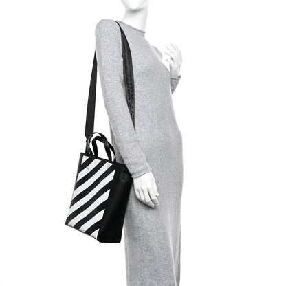 Off-White Saffiano Striped Diag Tote Black 2 of 9
