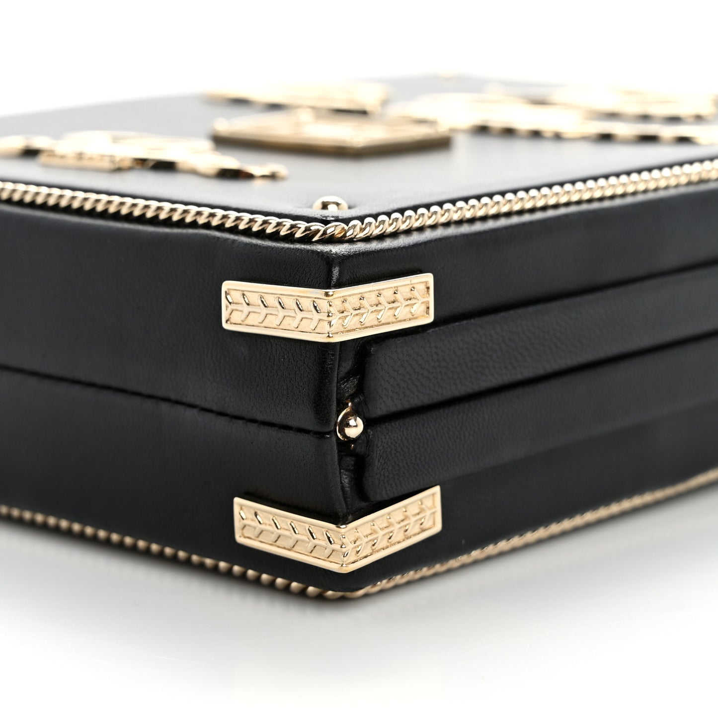 Lambskin Room Card Minaudiere Evening Bag Black Gold