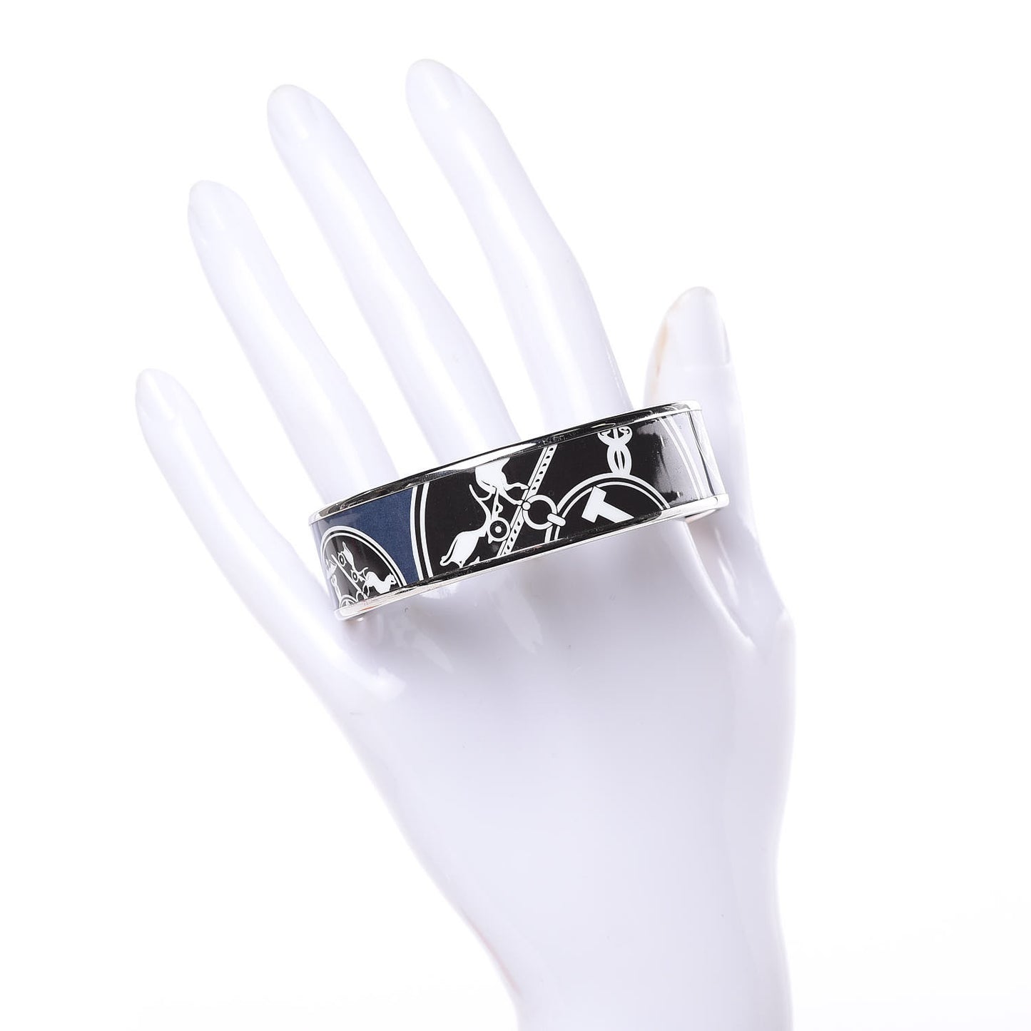 Enamel Printed Wide Ex Libris Bracelet 65 Bleu Nuit