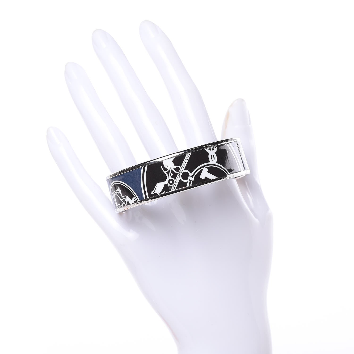 Hermes Enamel Printed Wide Ex Libris Bracelet 65 Bleu Nuit 2 of 6