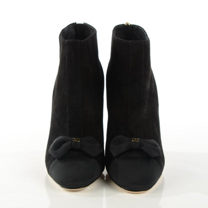 Chanel Suede Grosgrain Cap Toe CC Bow Ankle Boots 39 Black 2 of 9