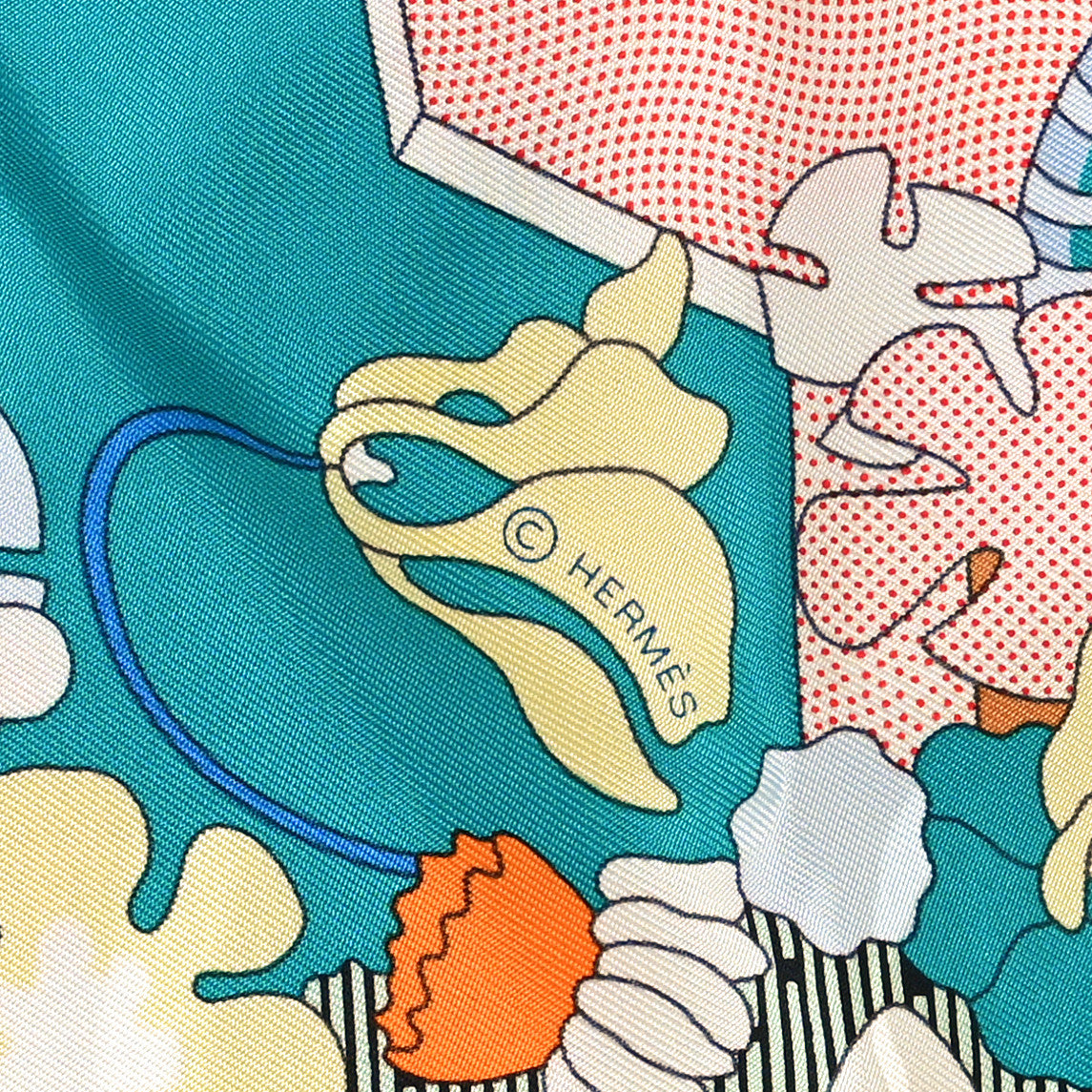 Silk Ca Decoiffe! Scarf 90 Rouge Turquoise Jaune