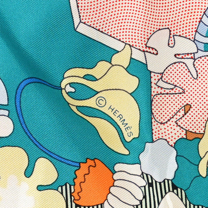 Hermes Silk Ca Decoiffe! Scarf 90 Rouge Turquoise Jaune 2 of 3