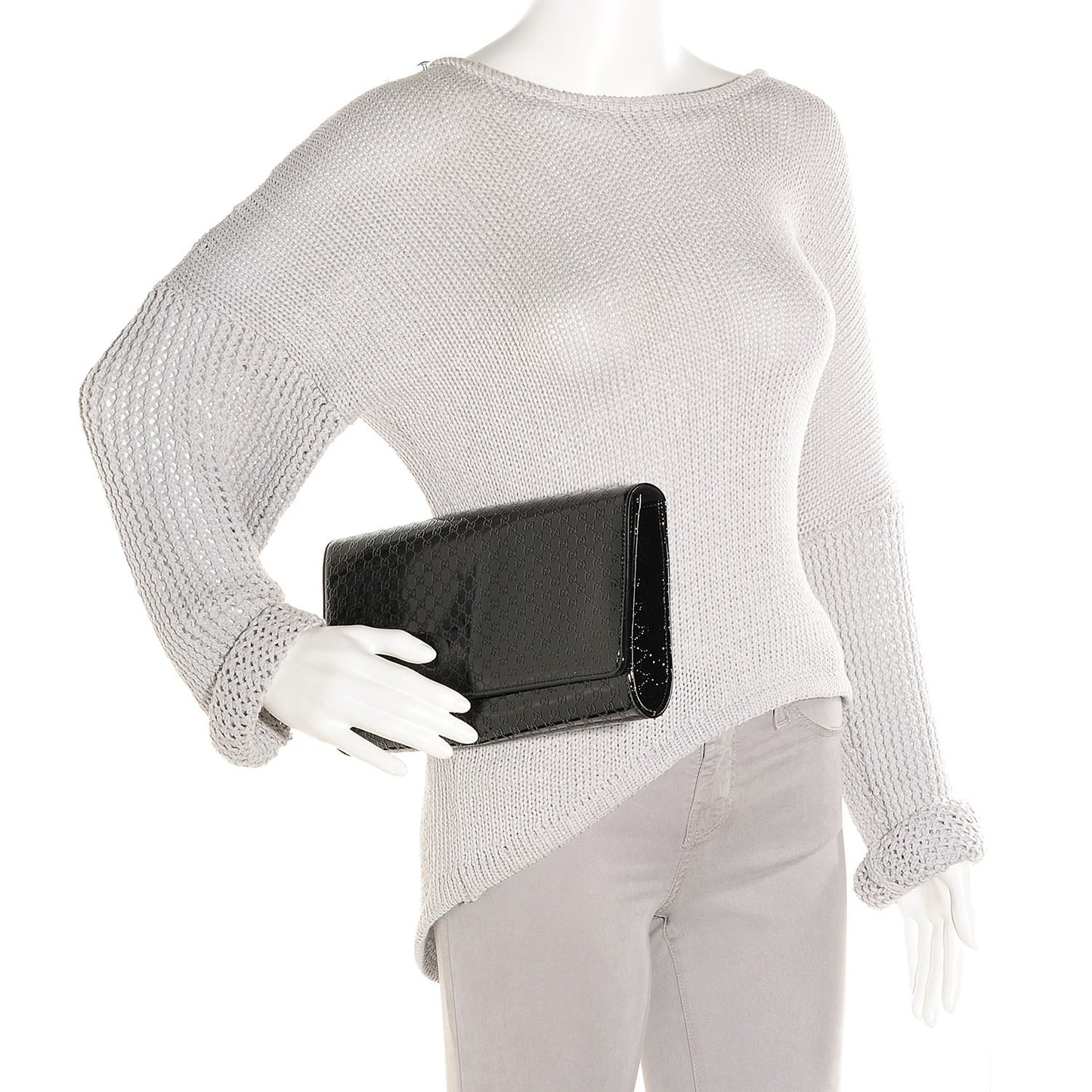 Patent Microguccissima Medium Broadway Evening Clutch Black