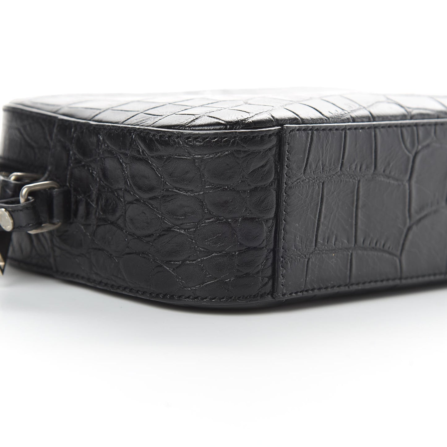 Calfskin Crocodile Embossed Small Classic Monogram Camera Bag Black