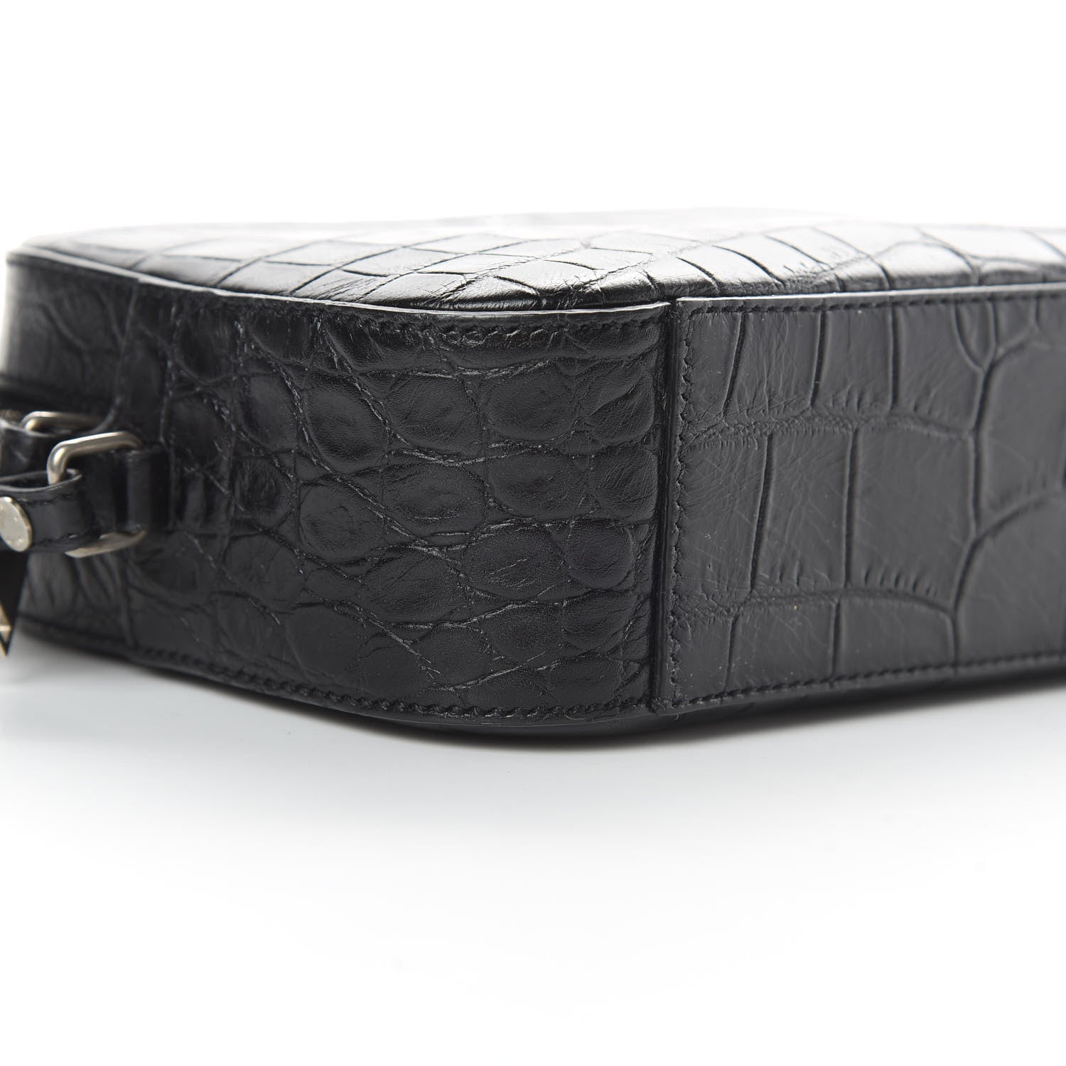 Saint Laurent Calfskin Crocodile Embossed Small Classic Monogram Camera Bag Black 9 of 12