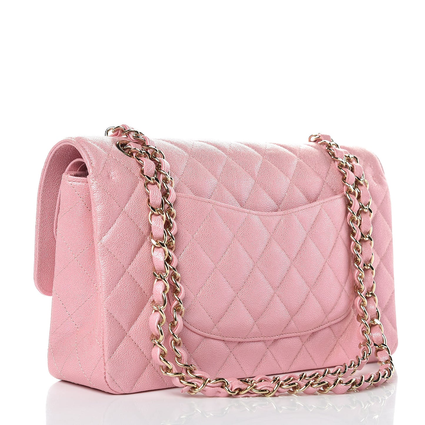 Iridescent Caviar Quilted Medium Double Flap Rose Pink