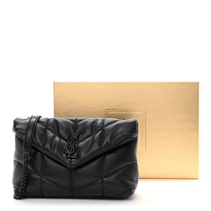 Saint Laurent Calfskin Quilted Toy Loulou Puffer Monogram Monochrome Chain Satchel Black 3 of 12