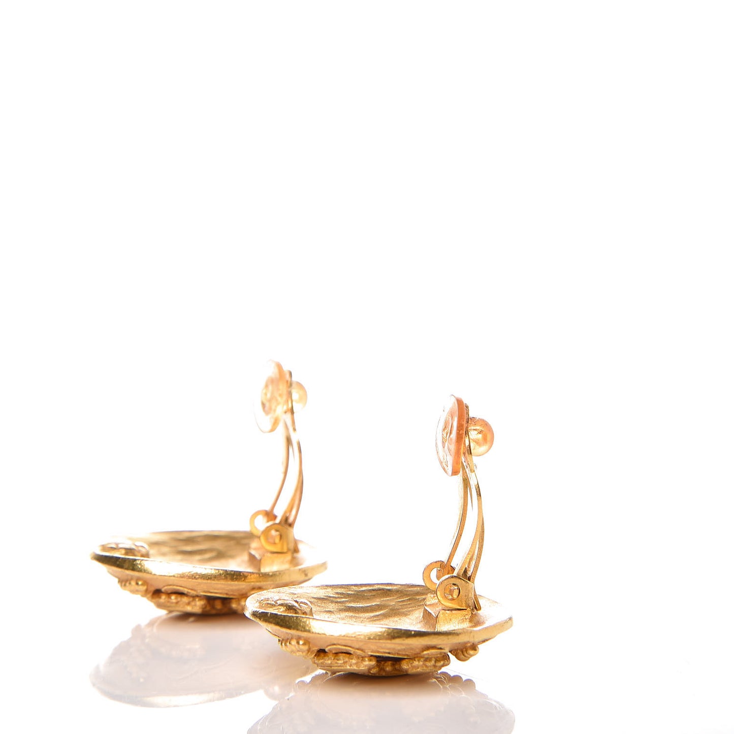 Round CC Clip On Earrings Gold