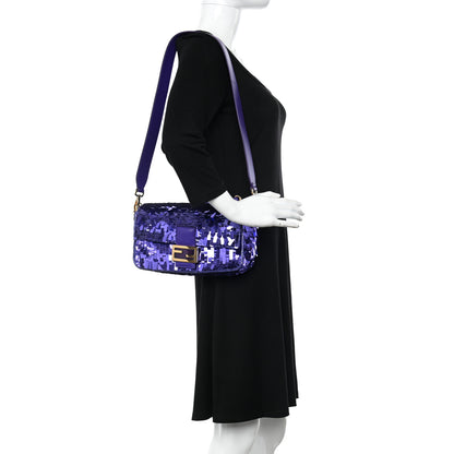 Fendi Sequin Paillettes Shiny Nappa Sex and the City Baguette Viola Purple Rain 2 of 10