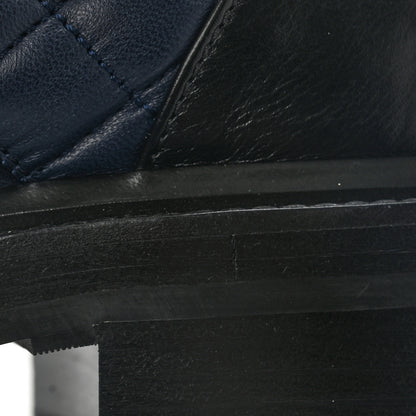 Chanel Lambskin Calfskin Quilted Lace Up Combat Boots 39 Navy Black 10 of 11