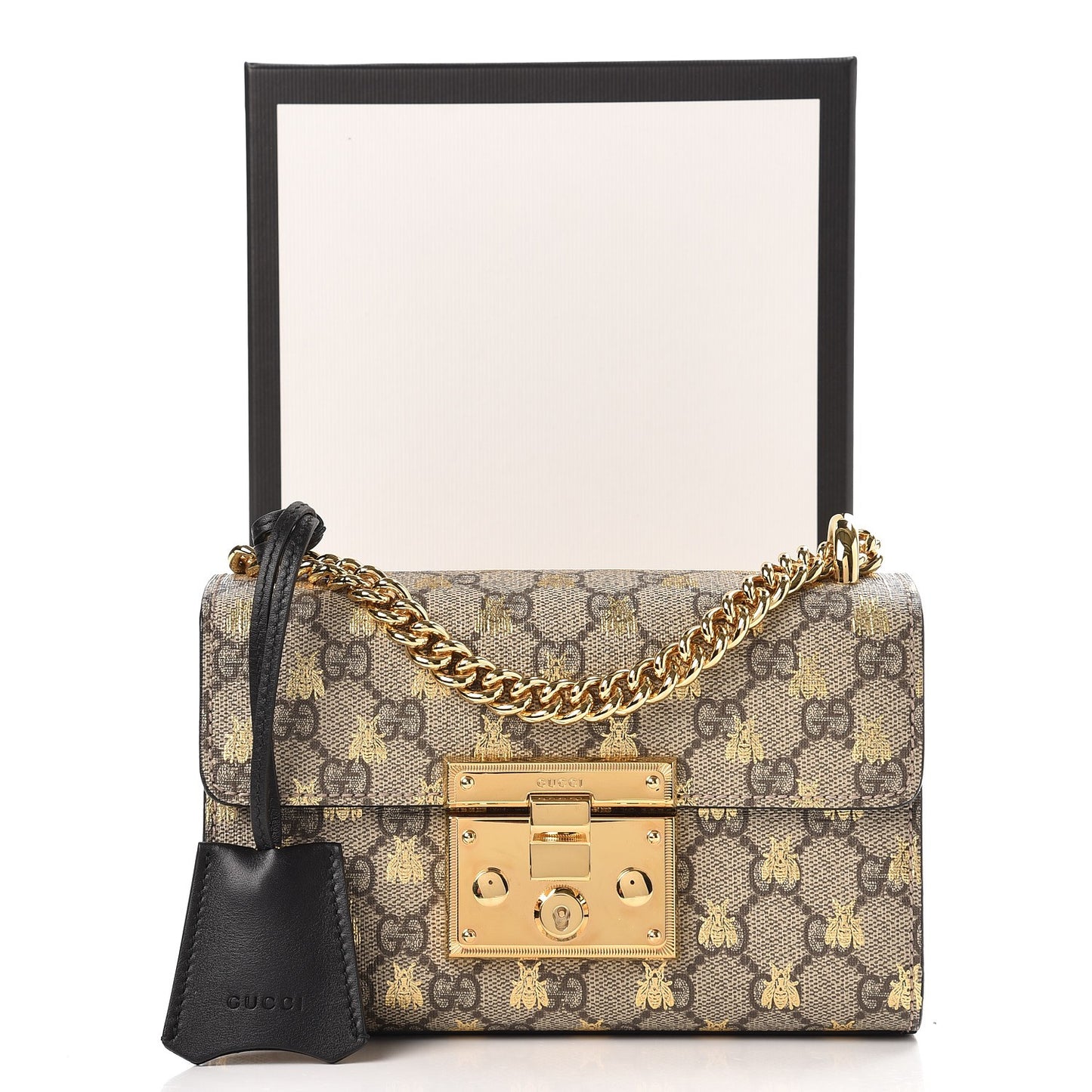 GG Supreme Monogram Bees Small Padlock Shoulder Bag Black
