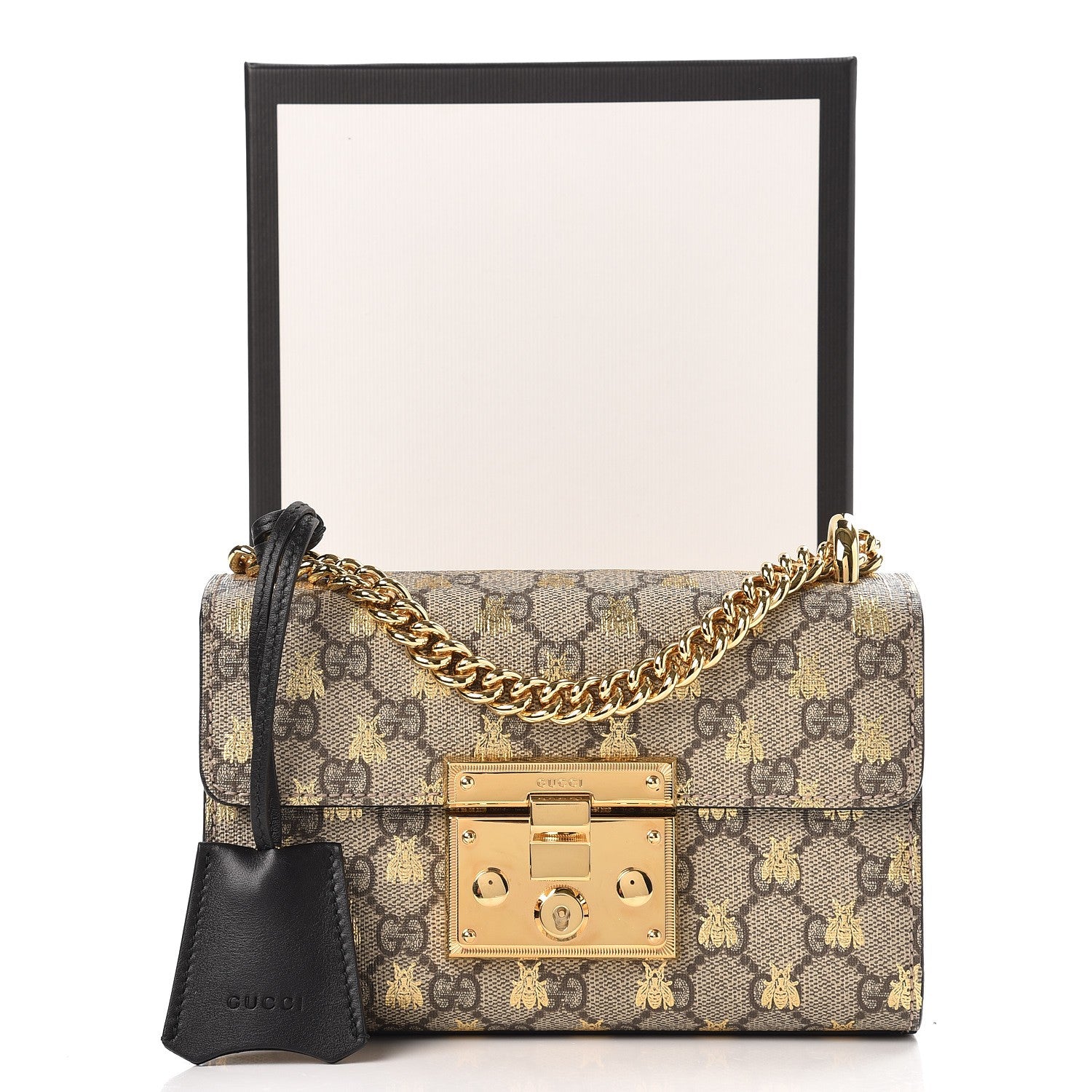 Gucci GG Supreme Monogram Bees Small Padlock Shoulder Bag Black 9 of 9