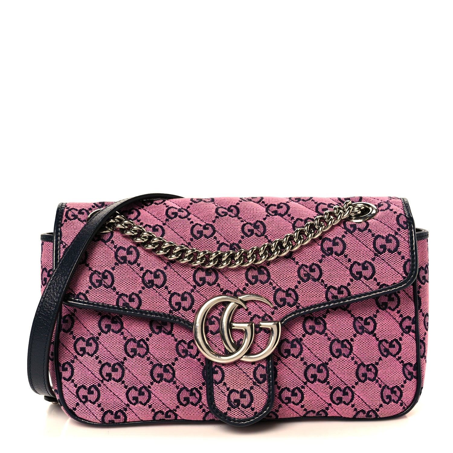 Gucci Monogram Multicolor Matelasse Diagonal Small GG Marmont Shoulder Bag Pink Blue 1 of 11
