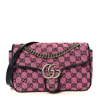 Gucci Monogram Multicolor Matelasse Diagonal Small GG Marmont Shoulder Bag Pink Blue 1 of 11