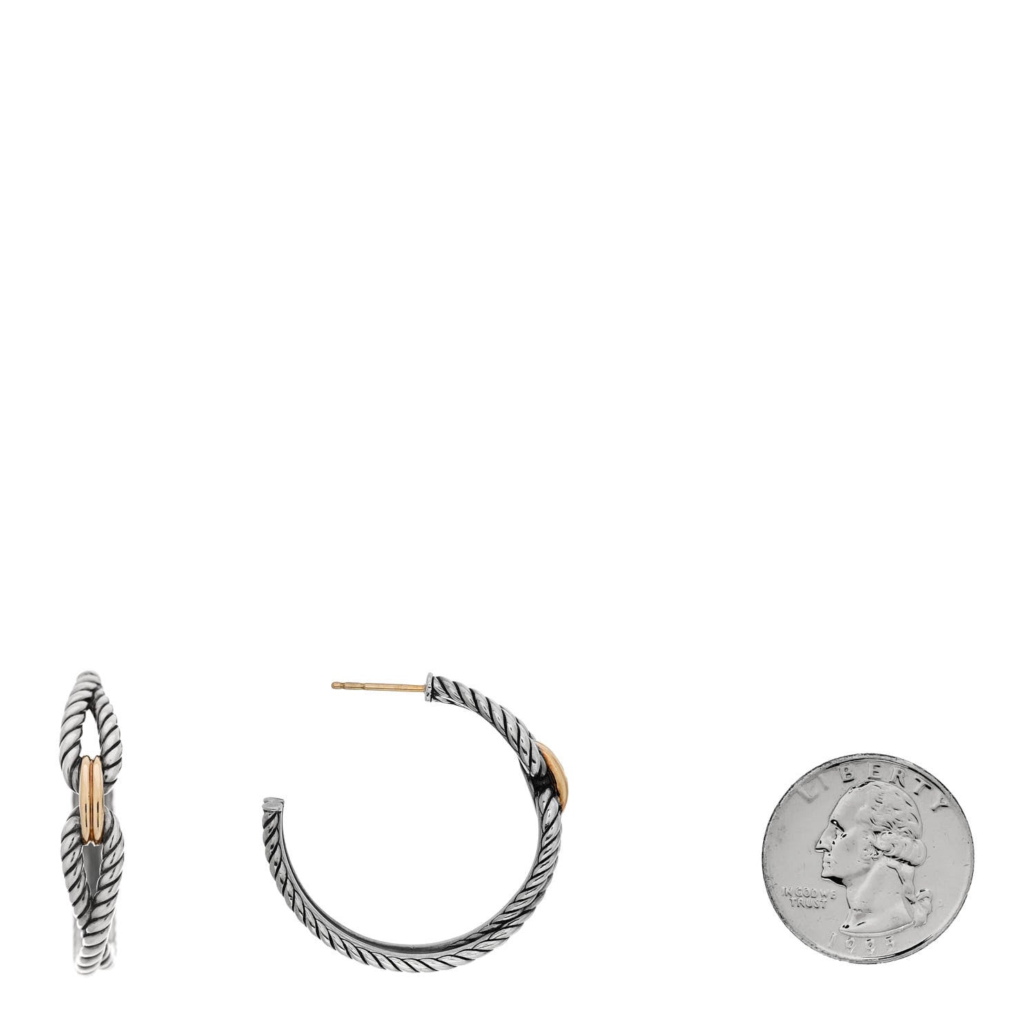 David Yurman Sterling Silver 18K Yellow Gold Cable Loop Hoop Earrings 2 of 4