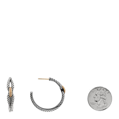 David Yurman Sterling Silver 18K Yellow Gold Cable Loop Hoop Earrings 2 of 4