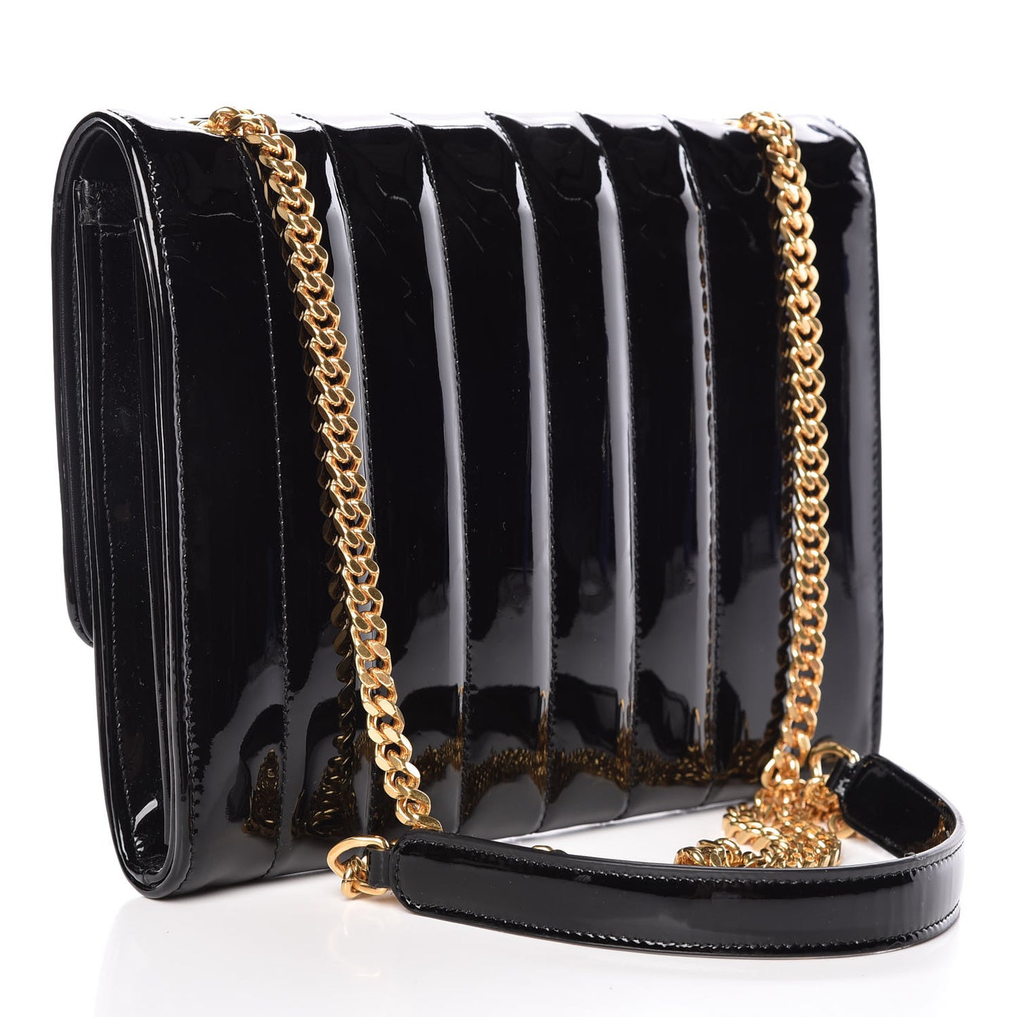Patent Matelasse Monogram Vicky Chain Bag Black