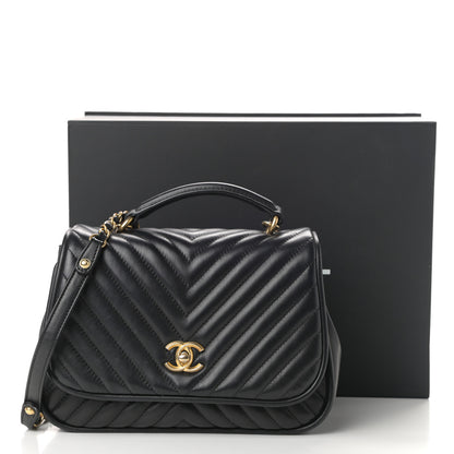Chanel Lambskin Reverse Chevron Quilted Round Top Handle Flap Black 11 of 11