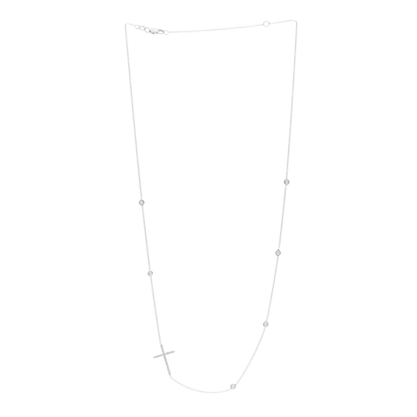 18K White Gold Diamond Integrated Cross Necklace