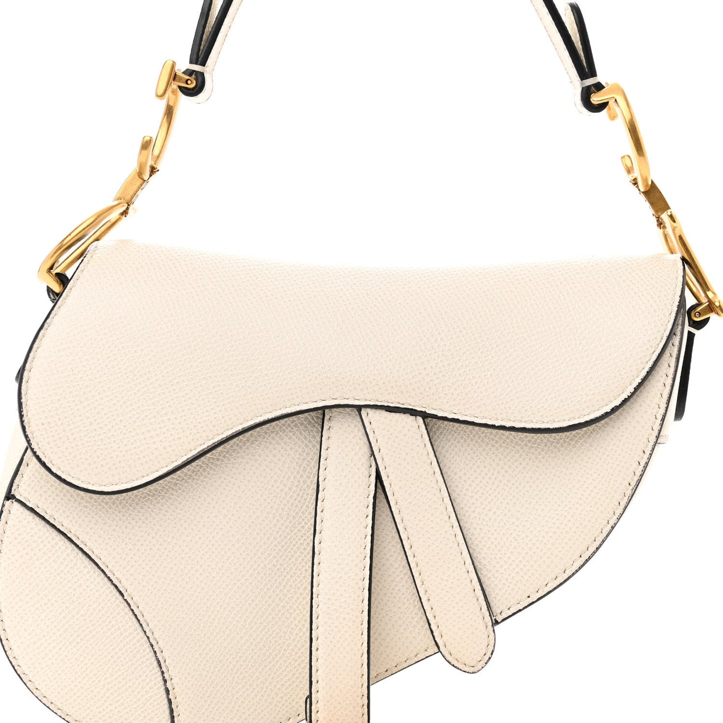 Grained Calfskin Mini Saddle Bag White