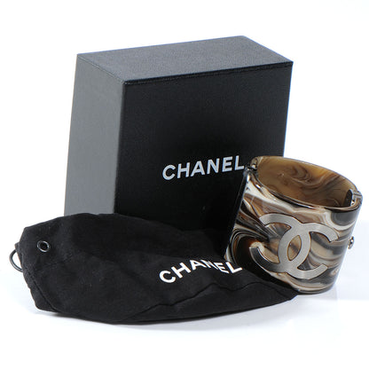 Chanel Resin Brushed Silver CC Cuff Brown 3 of 5