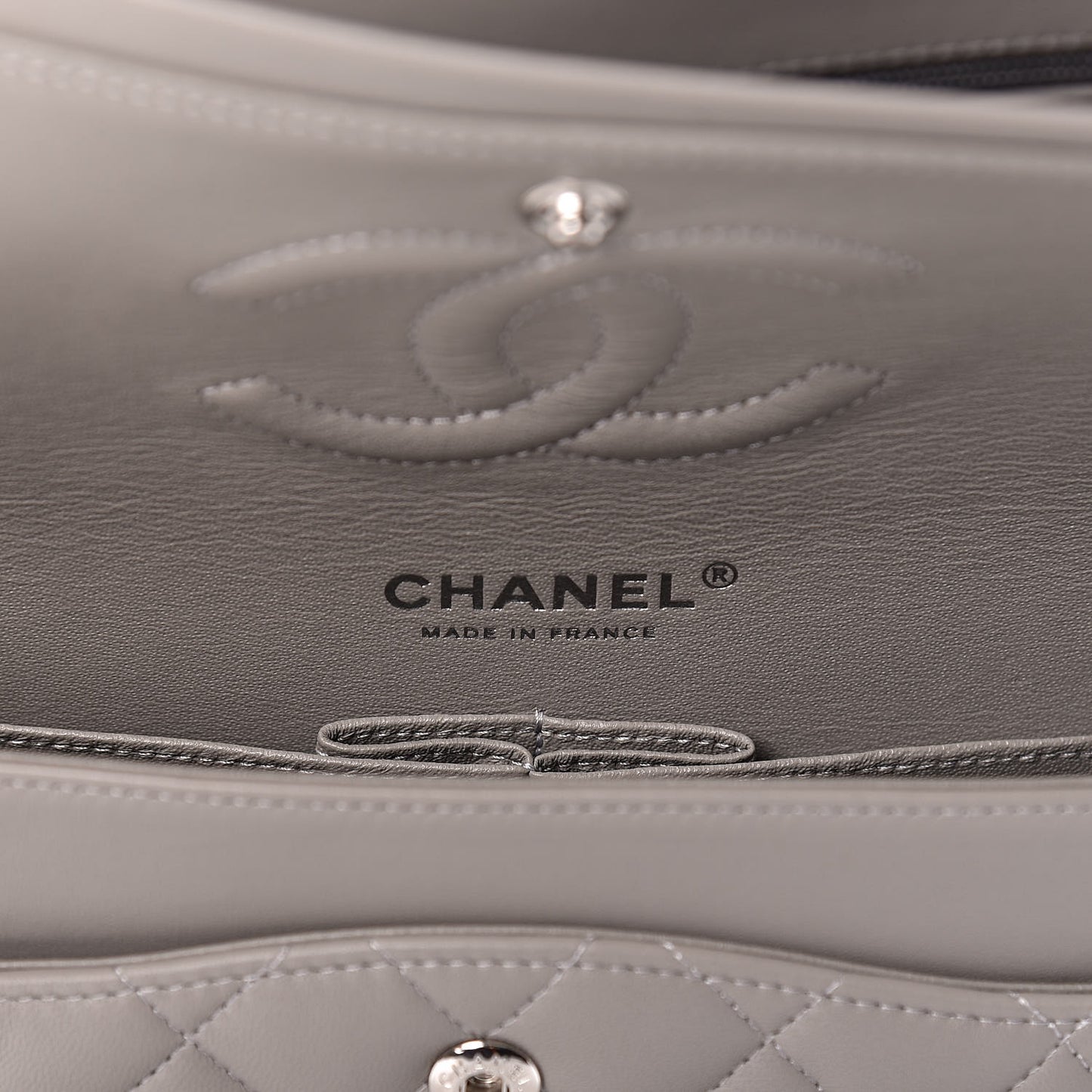 Lambskin Quilted Medium Double Flap Grey