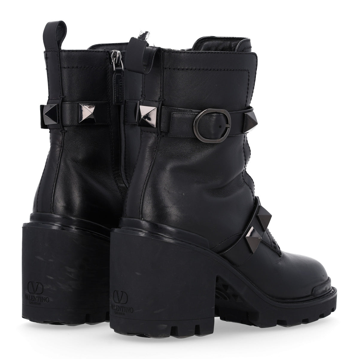 Valentino Garavani Calfskin Tonal Roman Stud Combat Boots 38.5 Black 5 of 11