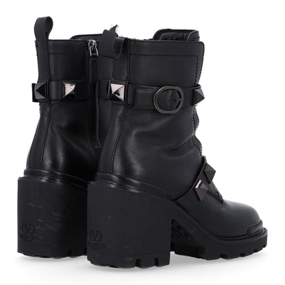 Valentino Garavani Calfskin Tonal Roman Stud Combat Boots 38.5 Black 5 of 11