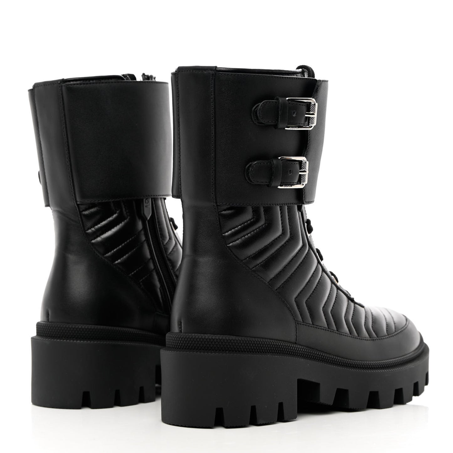Nappa Frances GG Matelasse Platform Combat Boots 36 black