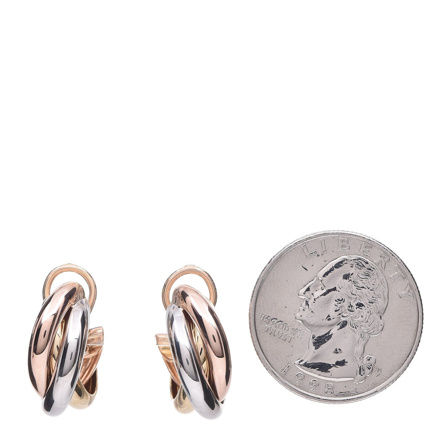 18K Pink Yellow White Gold 9.5mm Trinity Hoop Earrings
