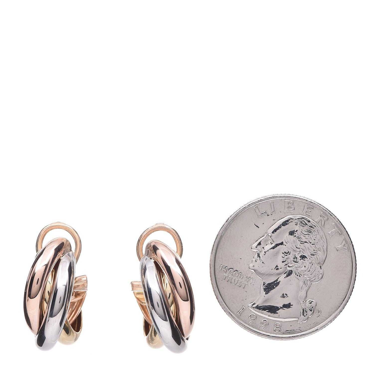 Cartier 18K Pink Yellow White Gold 9.5mm Trinity Hoop Earrings 2 of 5