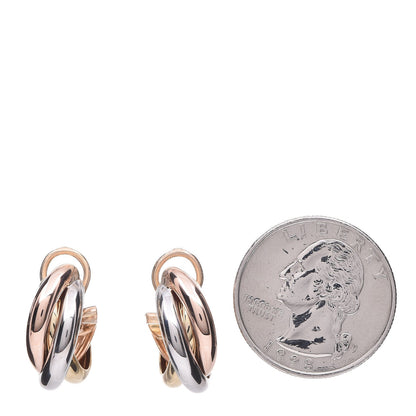 Cartier 18K Pink Yellow White Gold 9.5mm Trinity Hoop Earrings 2 of 5