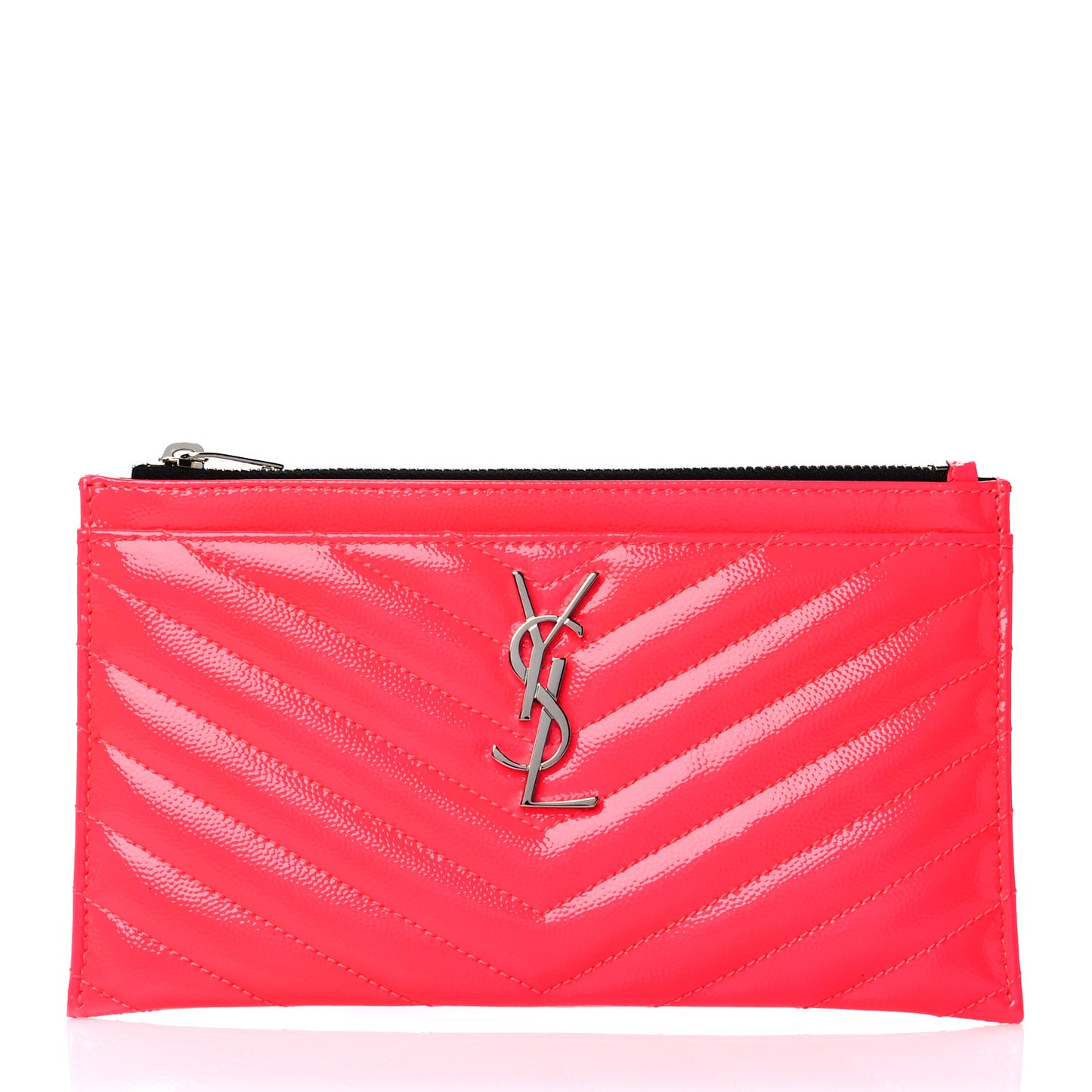 Patent Grain De Poudre Matelasse Chevron Monogram Bill Pouch Neon Pink