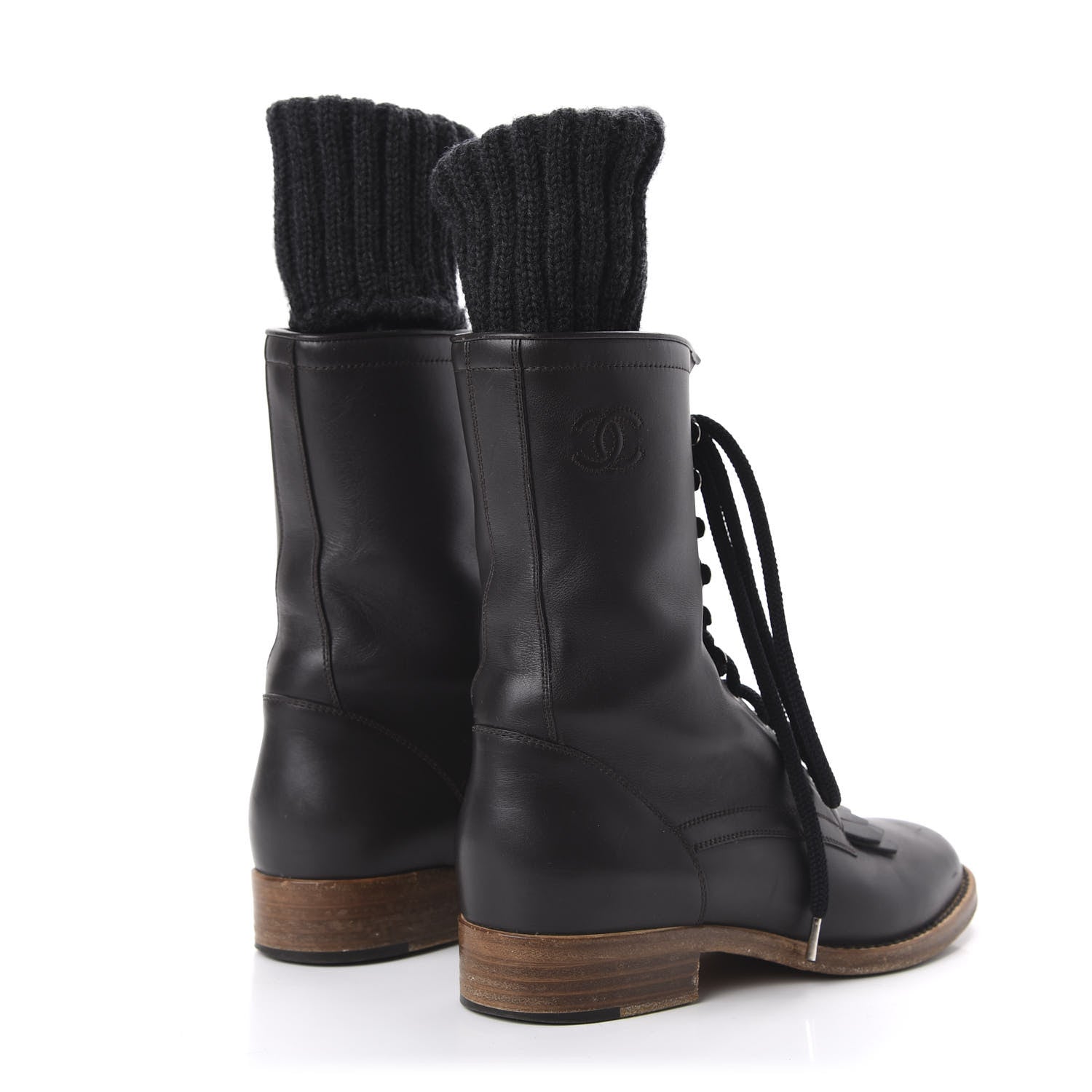 Chanel Calfskin Sock High CC Combat Boots 39 Black 4 of 6