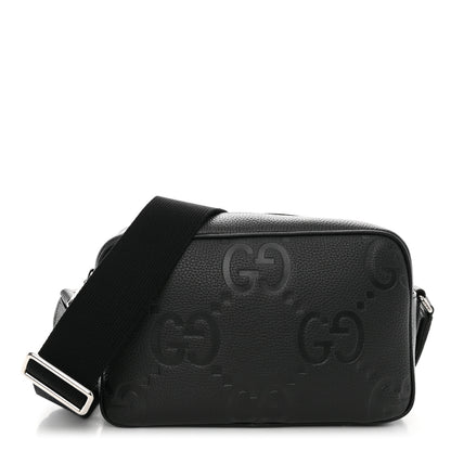 Gucci Piuma Calfskin Jumbo GG Embossed Medium Messenger Bag Black 1 of 10