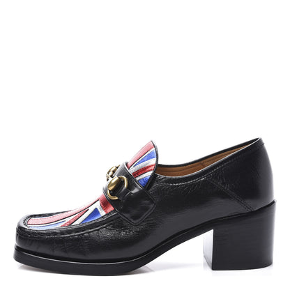 Gucci Lambskin Union Jack Horsebit Loafer Pumps 35.5 Black 1 of 12