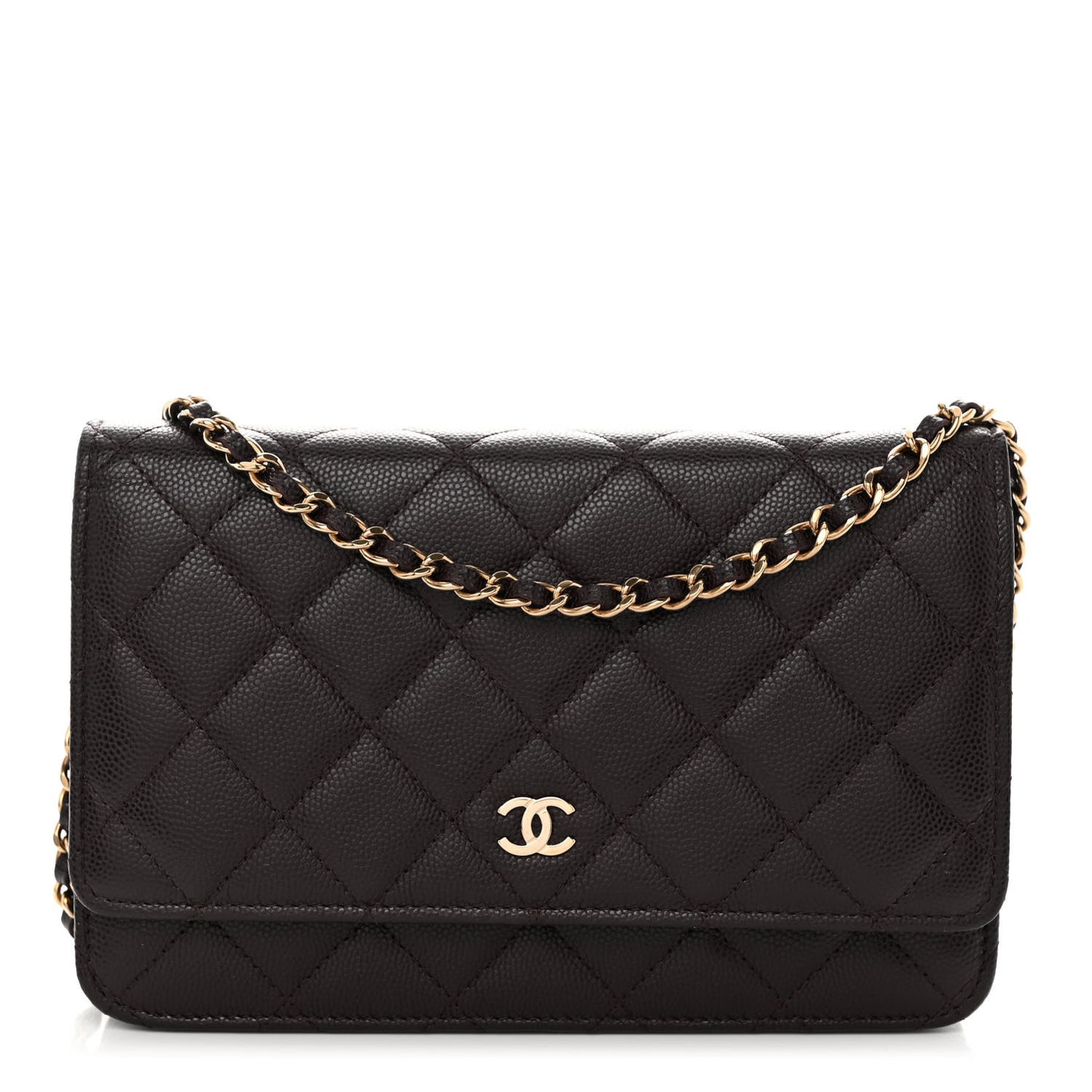 Caviar Quilted Wallet on Chain WOC Dark Brown