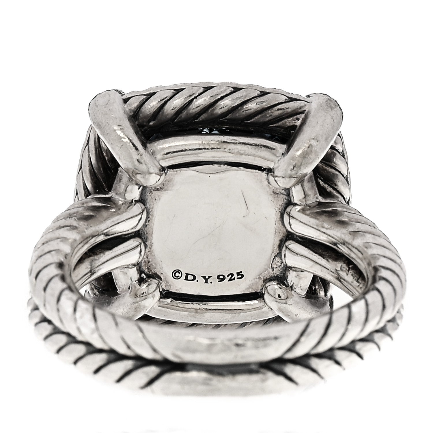 David Yurman Sterling Silver Diamond Hampton Blue Topaz 14mm Chatelaine Pave Bezel Ring 53 6.5 5 of 5