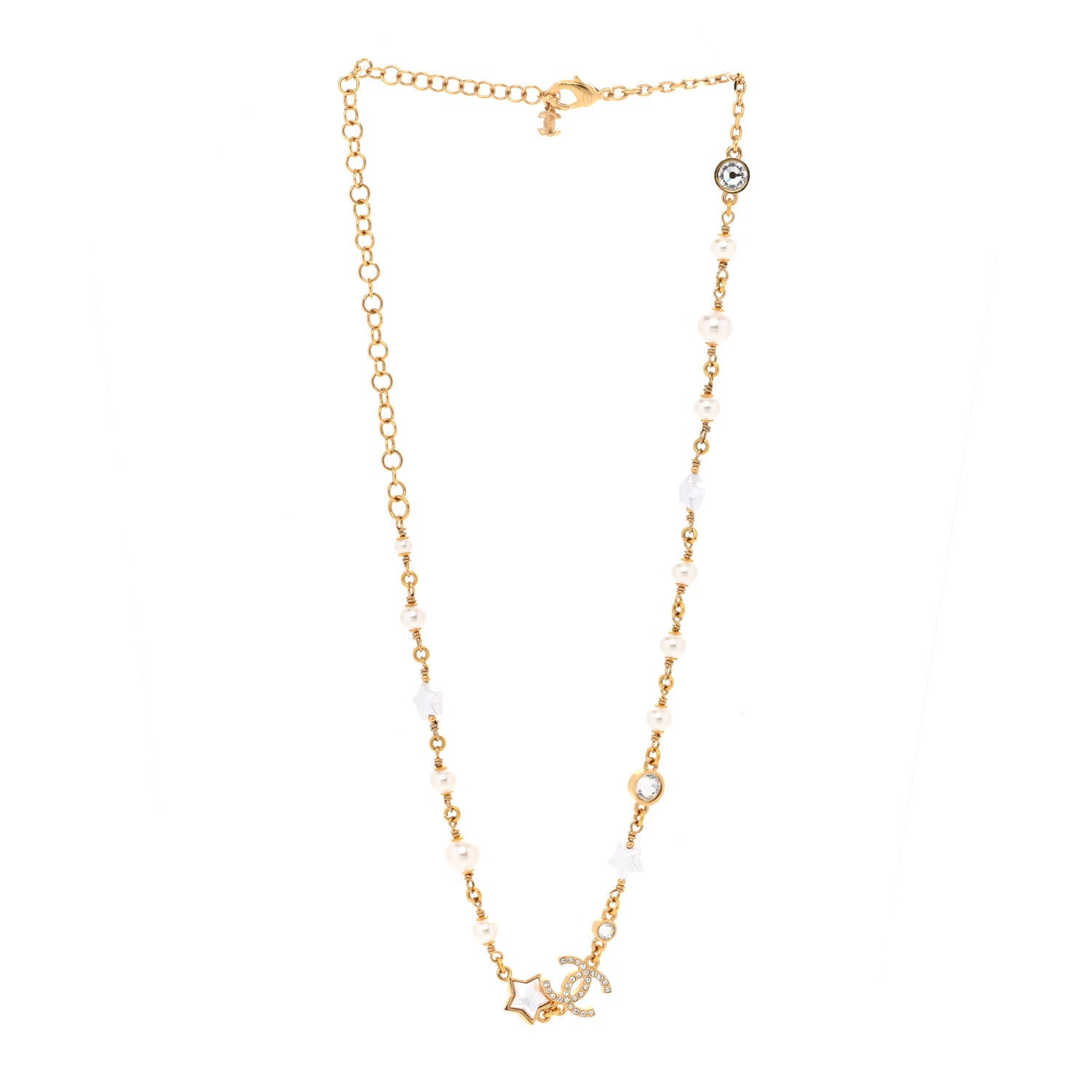 Chanel Metal Crystal Pearl CC Star Gold Pearly White 3 of 5