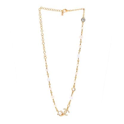 Chanel Metal Crystal Pearl CC Star Gold Pearly White 3 of 5