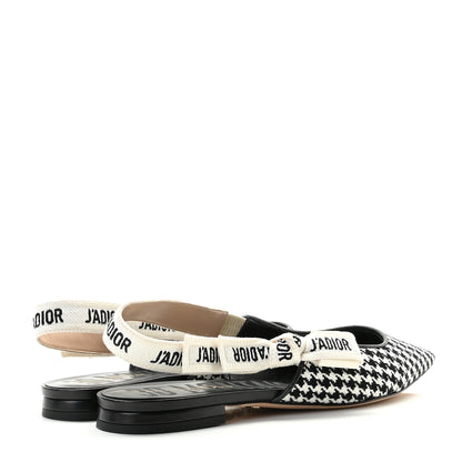 Christian Dior Wool Ribbon Houndstooth J'Adior Slingback Ballet Flats 38 Black White 5 of 14