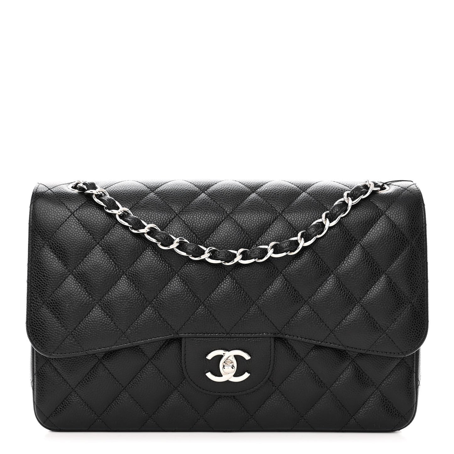 Caviar Quilted Jumbo Double Flap Black